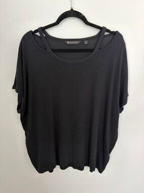 Athleta Black Cutout Shoulder Dolman Tee Top Size Large